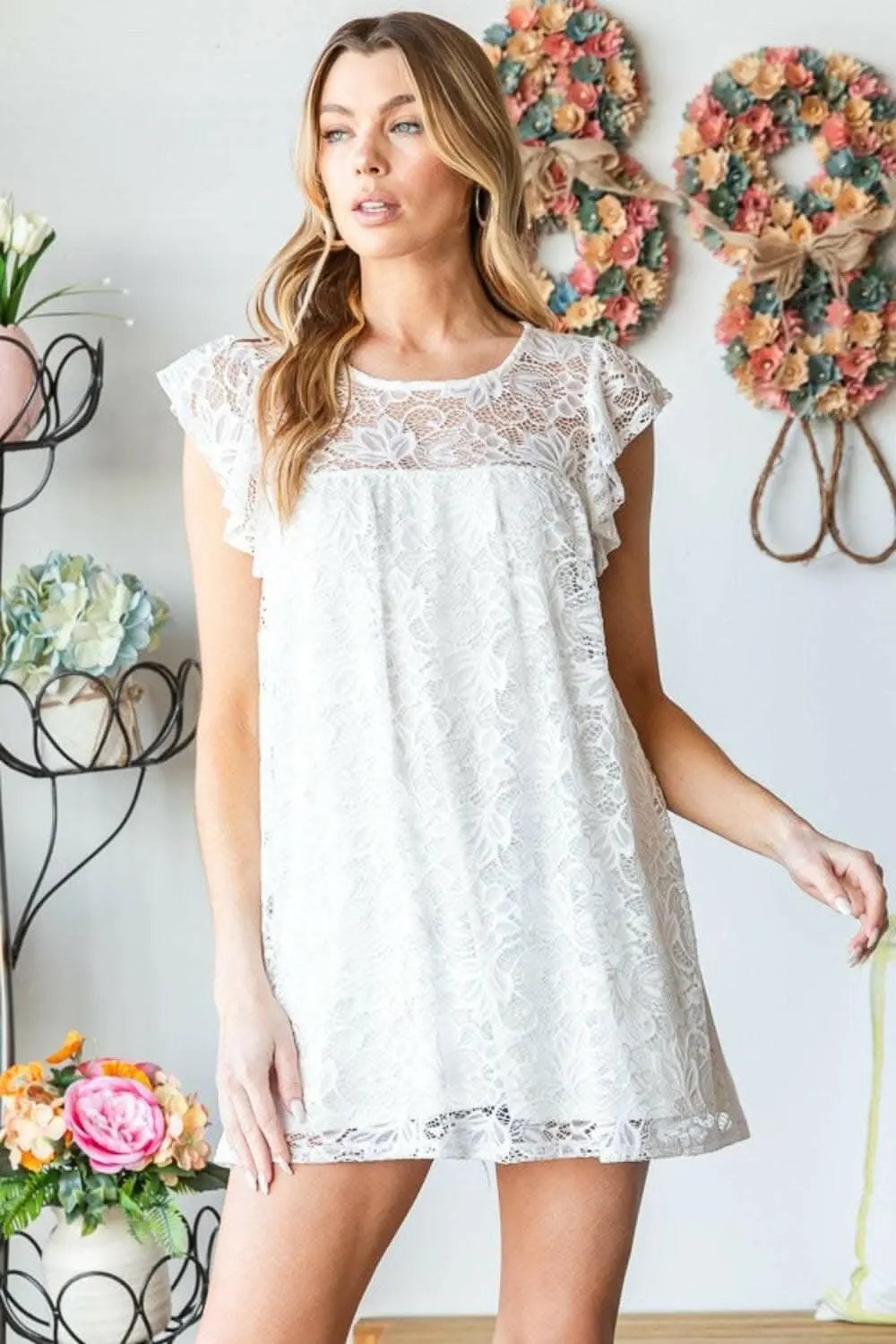 Heimish Full Size Round Neck Cap Sleeve Lace Top - Love Salve
